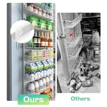 Mefirt Over The Door Pantry Organizer, Wall Mount Spice Rack, Pantry Hanging Storage and Organization, 8 Adjustable Baskets Heavy-Duty Metal for Home & Kitchen, Back of Door Seasoning Rack - White