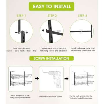 Mefirt Over The Door Pantry Organizer, Wall Mount Spice Rack, Pantry Hanging Storage and Organization, 8 Adjustable Baskets Heavy-Duty Metal for Home & Kitchen, Back of Door Seasoning Rack - White