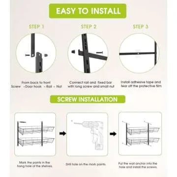 Mefirt Over The Door Pantry Organizer, Wall Mount Spice Rack, Pantry Hanging Storage and Organization, 8 Adjustable Baskets Heavy-Duty Metal for Home & Kitchen, Back of Door Seasoning Rack - White