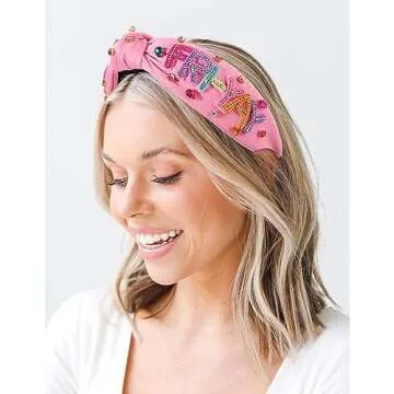 NVENF Headband, Rhinestone Beaded Crystal Pearl Knotted Headband, FRI-YAY Embellished Top Knot Headband, Back To School Teacher Accessories, Teacher Appreciation Gifts for Women