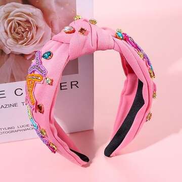 NVENF Headband, Rhinestone Beaded Crystal Pearl Knotted Headband, FRI-YAY Embellished Top Knot Headband, Back To School Teacher Accessories, Teacher Appreciation Gifts for Women