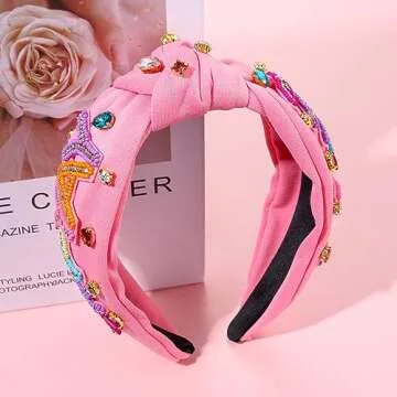 NVENF Headband, Rhinestone Beaded Crystal Pearl Knotted Headband, FRI-YAY Embellished Top Knot Headband, Back To School Teacher Accessories, Teacher Appreciation Gifts for Women