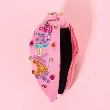 NVENF Headband, Rhinestone Beaded Crystal Pearl Knotted Headband, FRI-YAY Embellished Top Knot Headband, Back To School Teacher Accessories, Teacher Appreciation Gifts for Women