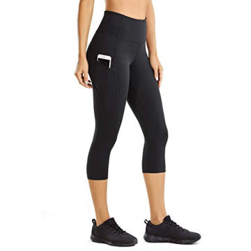 CRZ YOGA Women's Naked Feeling Workout Leggings 19" - High Waist Gym Capris Leggings with Pockets Bl...