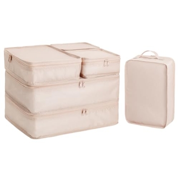 6-Pack Cream Travel Packing Cubes - Lightweight, Durable & Breathable