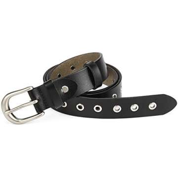 McFanBe Leather Belt for Women Girls Waist Belt Alloy Buckle 1.1 Inches Width Adjustable (A:Black, S(Fit waist size 30"-33"))