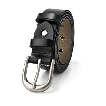 McFanBe Leather Belt for Women Girls Waist Belt Alloy Buckle 1.1 Inches Width Adjustable (A:Black, S(Fit waist size 30"-33"))