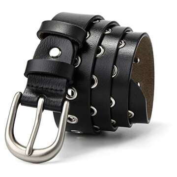 McFanBe Leather Belt for Women Girls Waist Belt Alloy Buckle 1.1 Inches Width Adjustable (A:Black, S(Fit waist size 30"-33"))