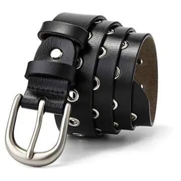 McFanBe Leather Belt for Women Girls Waist Belt Alloy Buckle 1.1 Inches Width Adjustable (A:Black, S(Fit waist size 30"-33"))