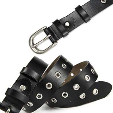 McFanBe Leather Belt for Women Girls Waist Belt Alloy Buckle 1.1 Inches Width Adjustable (A:Black, S(Fit waist size 30"-33"))