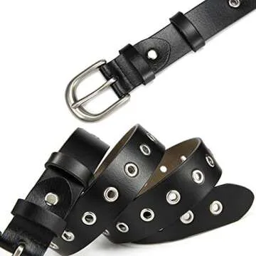 McFanBe Leather Belt for Women Girls Waist Belt Alloy Buckle 1.1 Inches Width Adjustable (A:Black, S(Fit waist size 30"-33"))