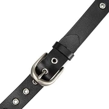 McFanBe Leather Belt for Women Girls Waist Belt Alloy Buckle 1.1 Inches Width Adjustable (A:Black, S(Fit waist size 30"-33"))