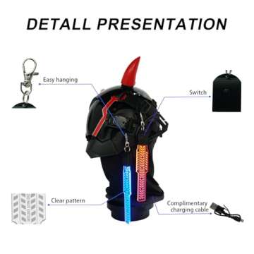LED cyberpunk pendant, USB rechargeable with multiple lighting modes, futuristic cyberpunk accessories for led cyber mask (Style-C)