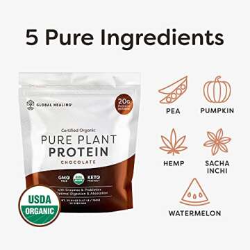 Global Healing Center Vegan Protein Powder, Organic Protein Powder, Plant Based Protein Powder for Women & Men, 20g of Plant Protein, Meal Replacement, Chocolate Protein Powder (20 Servings)