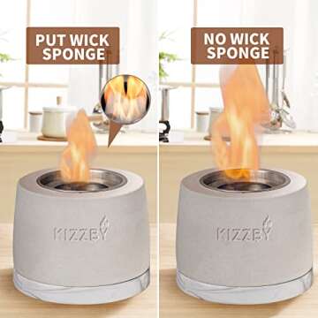 Concrete Tabletop Fire Pit Bowl - Table Top Portable Rubbing Alcohol Fireplace Indoor Outdoor Decor Long Time Burning Smokeless Odorless Two Stainless Steel Burners & Stylish Extinguisher Included