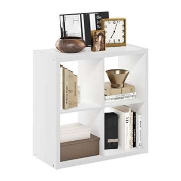 Furinno Cubicle Open Back Decorative Cube Storage Organizer, 4-Cube, White