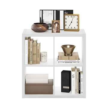 Furinno Cubicle Open Back Decorative Cube Storage Organizer, 4-Cube, White