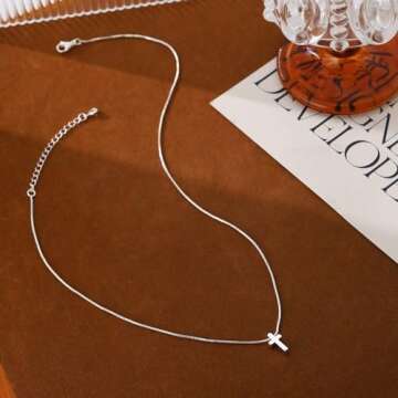 SUFOPE Cross Necklace Dainty Silver Plated Chain Jewelry