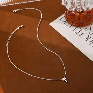 SUFOPE Cross Necklace Dainty Silver Plated Chain Jewelry