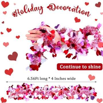 Janinka 6 Pcs Valentine's Day Tinsel Garland Total 39ft Red and White Heart Metallic Garland Decor V...