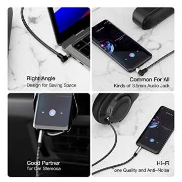 Nanxudyj 3.5mm Audio Cable 6ft/1.8M, Stereo Aux 3.5mm to 3.5mm Cable 90 Degree Long Aux Cable Aux 3.5mm Male to Male Right Angle TRS Cable Compatible for Headphone,Tablets, Speakers, 24K Gold Plated
