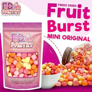 Valentine's Day Candy - Freeze Dried Fruit Bursts - Mini Original Hard Candy Mix 5oz Treat Snack Gift Bag Cherry, Strawberry, Lemon, Orange Candies Freeze-Dried Candies