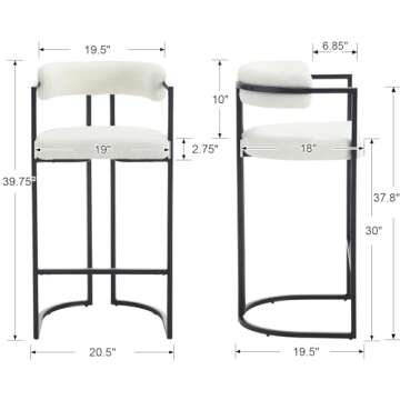 QUINJAY 30Inch Sherpa Bar Stools Set of 2, Modern White Barrel Bar Stools with Comfy Back, Upholster...