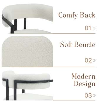 QUINJAY 30Inch Sherpa Bar Stools Set of 2, Modern White Barrel Bar Stools with Comfy Back, Upholstered High Dining Chairs with Black Leg Boucle Kitchen Bar Chairs for Dining Room/Kitchen Island/Bar