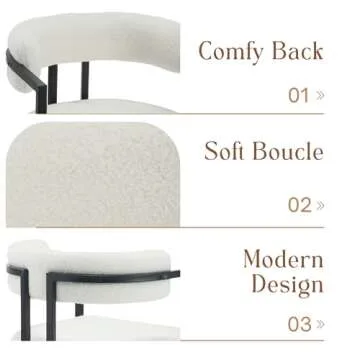 QUINJAY 30Inch Sherpa Bar Stools Set of 2, Modern White Barrel Bar Stools with Comfy Back, Upholstered High Dining Chairs with Black Leg Boucle Kitchen Bar Chairs for Dining Room/Kitchen Island/Bar