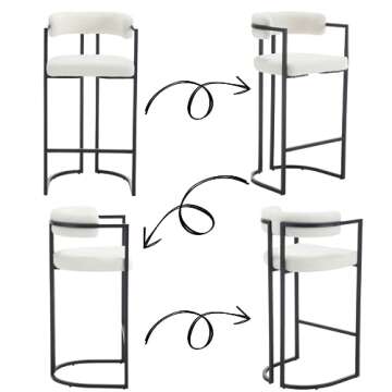QUINJAY 30Inch Sherpa Bar Stools Set of 2, Modern White Barrel Bar Stools with Comfy Back, Upholstered High Dining Chairs with Black Leg Boucle Kitchen Bar Chairs for Dining Room/Kitchen Island/Bar