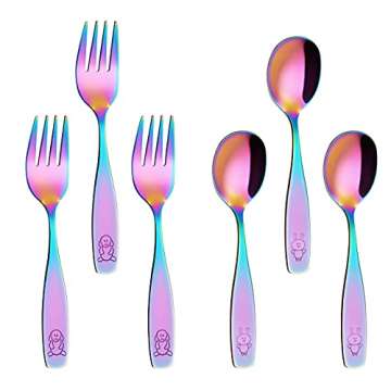 ANNOVA Kids Silverware Children's Safe Flatware Set Stainless Steel - Children Forks, Children Tablespoons, Toddler Utensils, Metal Cutlery Set for LunchBox (Rainbow, 6)