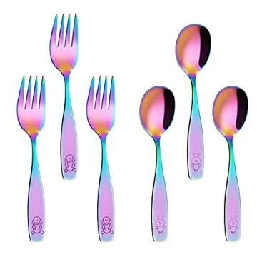 ANNOVA Kids Silverware Children's Safe Flatware Set Stainless Steel - Children Forks, Children Tablespoons, Toddler Utensils, Metal Cutlery Set for LunchBox (Rainbow, 6)
