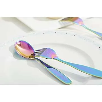 ANNOVA Kids Silverware Children's Safe Flatware Set Stainless Steel - Children Forks, Children Tablespoons, Toddler Utensils, Metal Cutlery Set for LunchBox (Rainbow, 6)