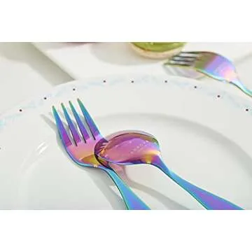 ANNOVA Kids Silverware Children's Safe Flatware Set Stainless Steel - Children Forks, Children Tablespoons, Toddler Utensils, Metal Cutlery Set for LunchBox (Rainbow, 6)