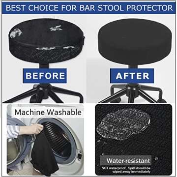 BUYUE Bar Stool Covers, Luxury Fabric Dia.14-16" Round Crease-Resistant Stretchy Washable Jacquard Dustproof Stool Seat Slipcover, M-Black-1 Count