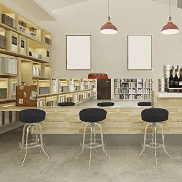 BUYUE Bar Stool Covers, Luxury Fabric Dia.14-16" Round Crease-Resistant Stretchy Washable Jacquard Dustproof Stool Seat Slipcover, M-Black-1 Count