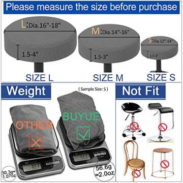 BUYUE Bar Stool Covers, Luxury Fabric Dia.14-16" Round Crease-Resistant Stretchy Washable Jacquard Dustproof Stool Seat Slipcover, M-Black-1 Count