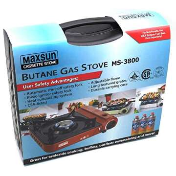 Maxsun Portable Gas Stove MS3800 (Red), 9,560BTU High Power, Camp Stove, Outdoor/Indoor, with Carrying Case