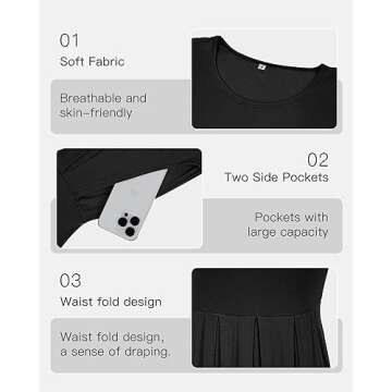 AUSELILY Women's Short Sleeve Summer Dress Pleated Loose Swing Knee Length Dresses with Pockets 2025...