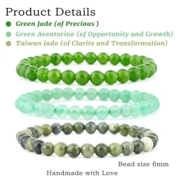 NCB 3-Piece 6mm Natural Crystal Gemstone Stretch Bracelets – Green Jade, Green Aventurine, Taiwan ...