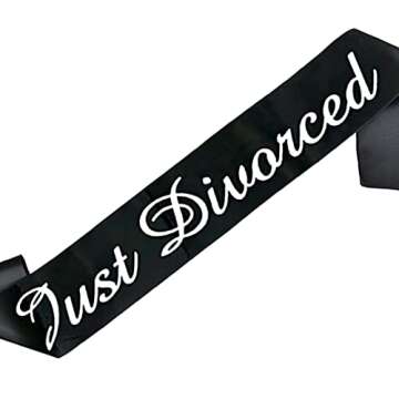 Just Divorced Sash Black White Divorced Party Supplies Decorations for Finally Divorced, Newly Unwed...