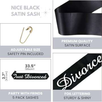 Just Divorced Sash Black White Divorced Party Supplies Decorations for Finally Divorced, Newly Unwed, Single Women and Men, Funny Divorce, Break Up Gift for Her and Him