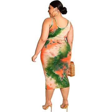 MRSFITOK Tie Dye Plus Size Women 2 Piece Outfits Sets Summer Sexy Tracksuit Midi Dress,Tank Top Body...