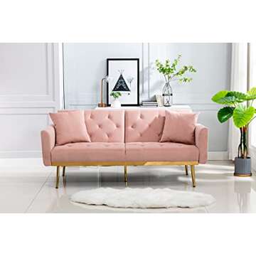 Morden Fort Velvet Futon Sofa Bed for Living Room, 68" Convertible 3 Adjustable Couch Loveseat with ...