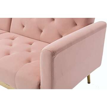 Morden Fort Velvet Futon Sofa Bed for Living Room, 68" Convertible 3 Adjustable Couch Loveseat with Metal Leg Pink