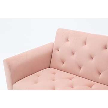 Morden Fort Velvet Futon Sofa Bed for Living Room, 68" Convertible 3 Adjustable Couch Loveseat with Metal Leg Pink