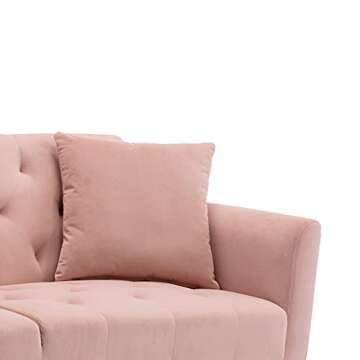 Morden Fort Velvet Futon Sofa Bed for Living Room, 68" Convertible 3 Adjustable Couch Loveseat with Metal Leg Pink