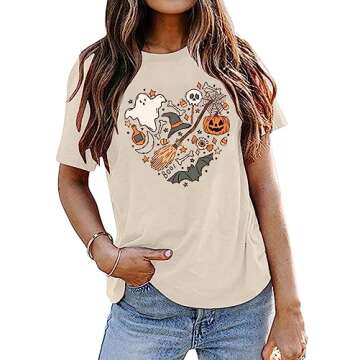 Halloween Doodles Shirt for Women - Cute Vintage Graphic Tee for Fall Parties