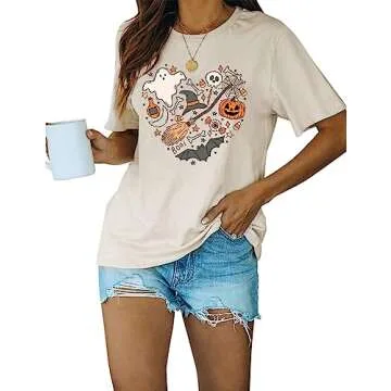 Halloween Doodles Shirt for Women Vintage Graphic Tee
