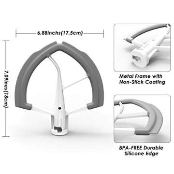 Flex Edge Beater for KitchenAid 6QT Bowl-Lift Stand Mixer, Beater with Double Silicone Edge, Mixer Paddle, Perfect 6 Quart Bowl-Lift Stand Mixer Attachment for KitchenAid, White